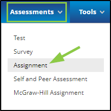 the assessment drop-down menu